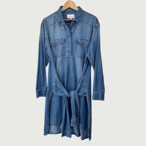 Current Elliott Denim Shirt Dress 3 L Blue Tie Waist Long Sleeve Boho Western